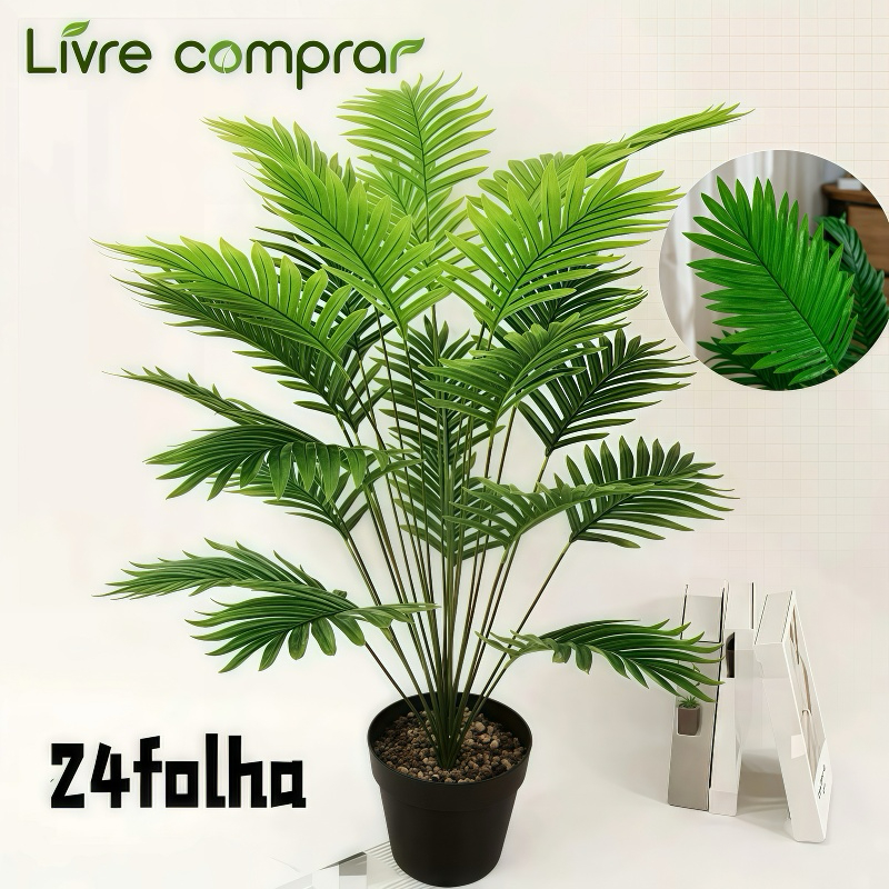80CM 24Folhas Planta Artificial Palmeira Areca Real Toque — achadinho de jardim e plantas que vale a pena