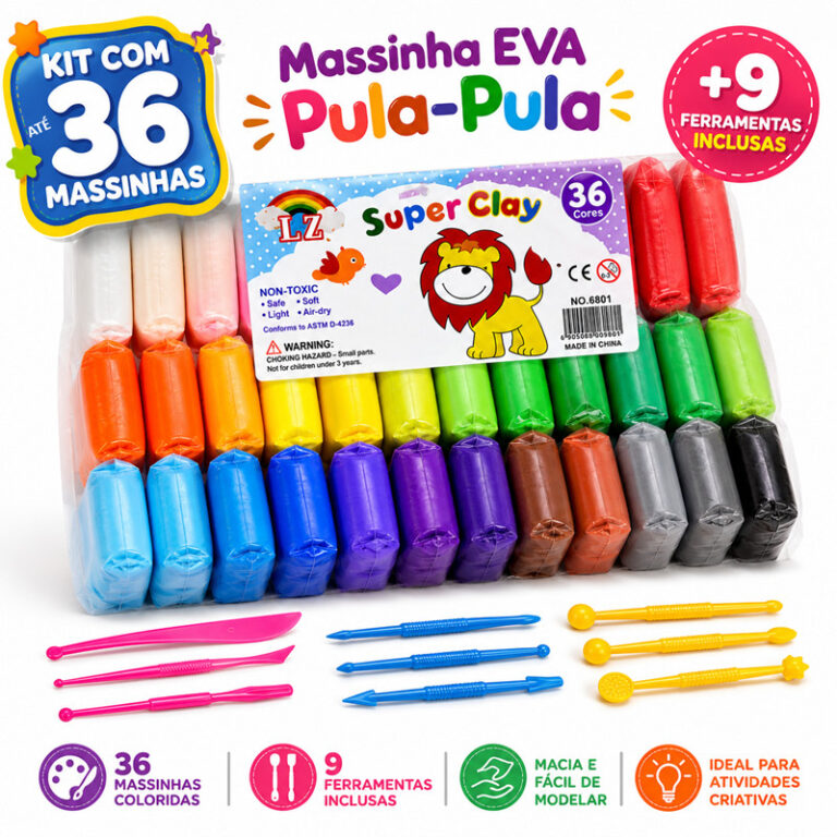 Achadinho da hora: 12 a 36 Massinha Argila Pula Pula de E.V.A Super Leve + 3 Ferramentas Brinde Brinquedos