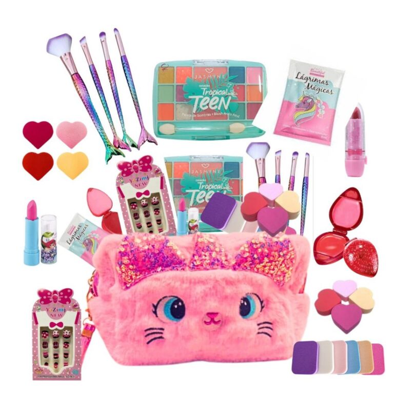 Achadinho da hora: Kit maquiagem Bolsinha Sombras Pinceis batom gloss Unhas skin care completo