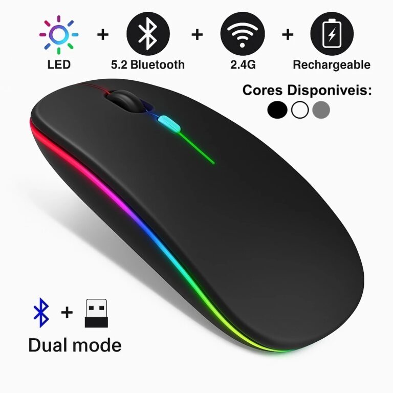 Achadinho da hora: Mouse Sem Fio com Bluetooth Recarregável Wireless Led Rgb Ergonômico TECNO