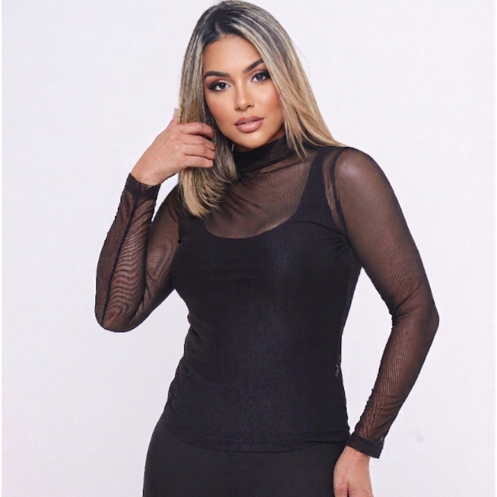Achadinho do dia: Blusa Tule Feminina Manga Longa Luxo