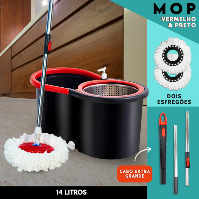 Achadinho do dia: Mop Giratorio Com cabo de 140 cm Cesto Em Inox - Balde Centrífuga - C/2 Refil | Bnvt