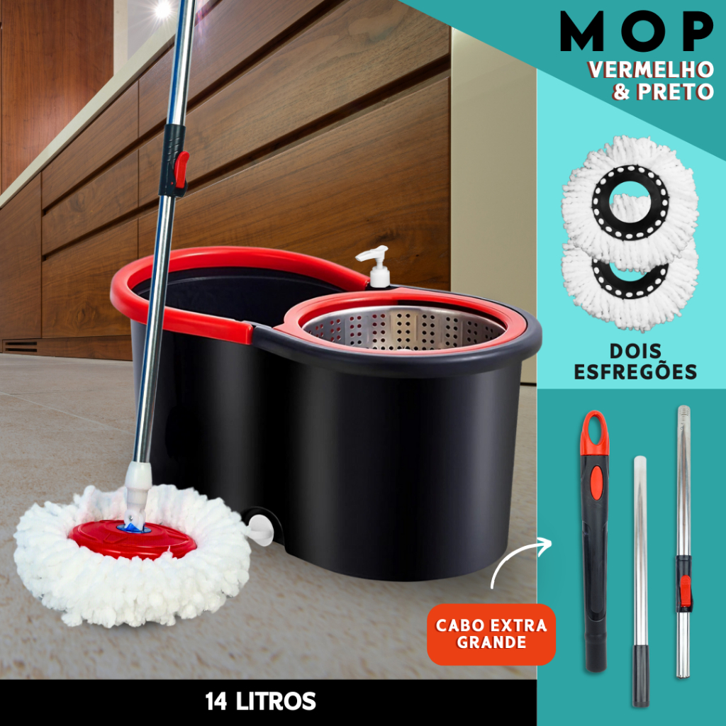 Achadinho do dia: Mop Giratorio Com cabo de 140 cm Cesto Em Inox - Balde Centrífuga - C/2 Refil | Bnvt