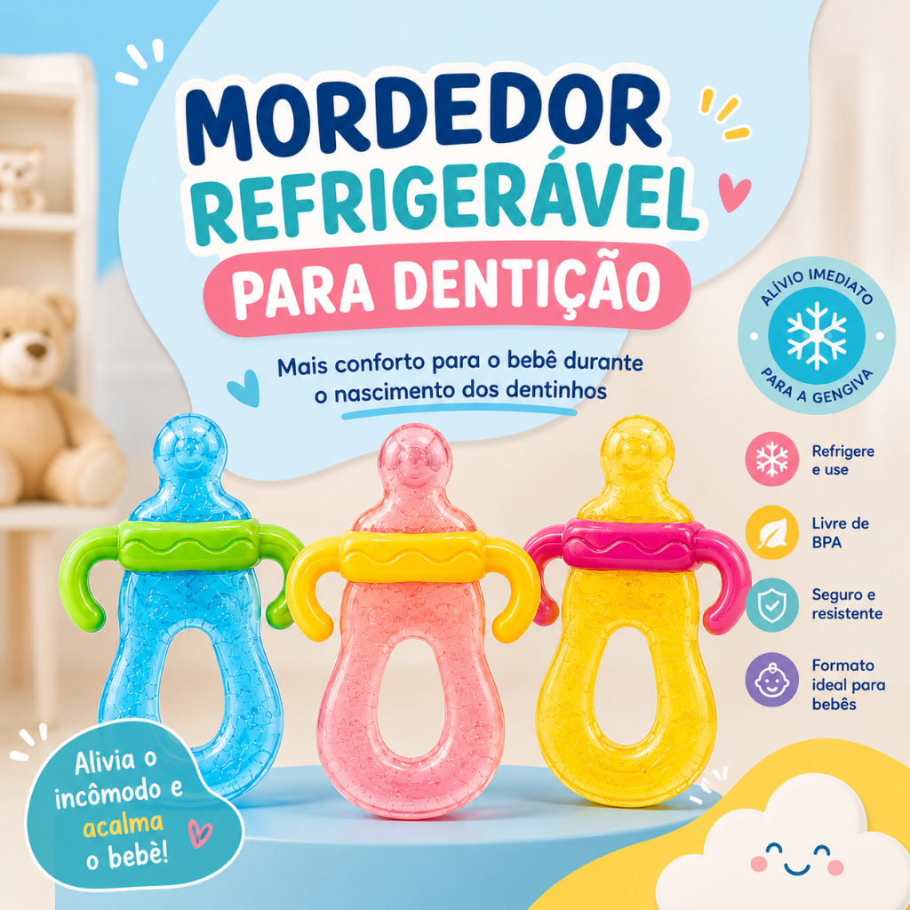 Achadinho do dia: Mordedor Mamadeira Bebê Refrigerável Com Água Massageador De Gengiva Alívio Da Dentição 3M+