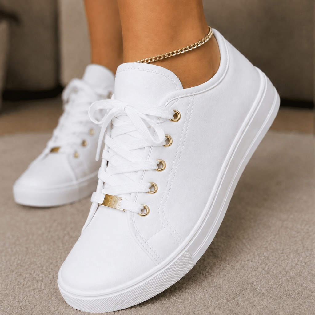 Achadinho do dia: Tenis feminino Casual Sapatenis Branco Leve Confortável Dia a Dia