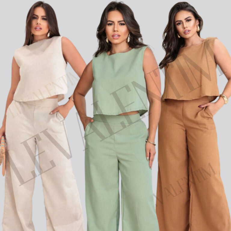 Achei na Shopee: Conjunto Alfaiataria Social Feminino Calça e Blusa Em Linho