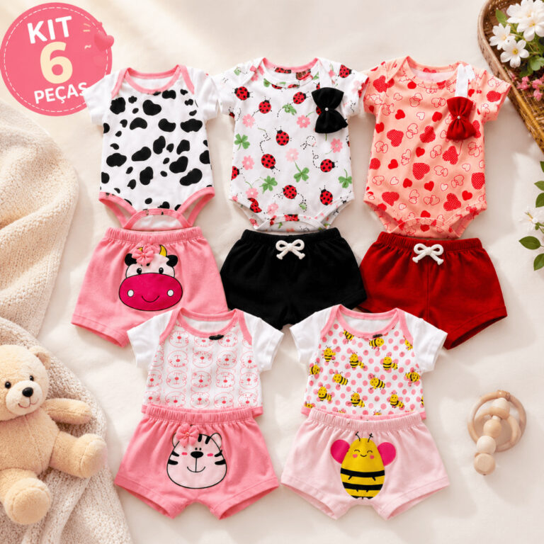 Achei na Shopee: Kit 6 Peças Roupa De Bebê Body Menina Animado Estampado Algodão
