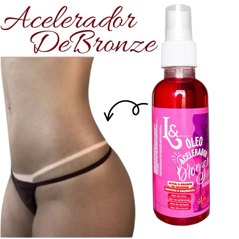 Achei na Shopee: Óleo Ativador Parafina de Bronze Urucum 120ml Marquinha De Fita Biquíni - L&Beauty