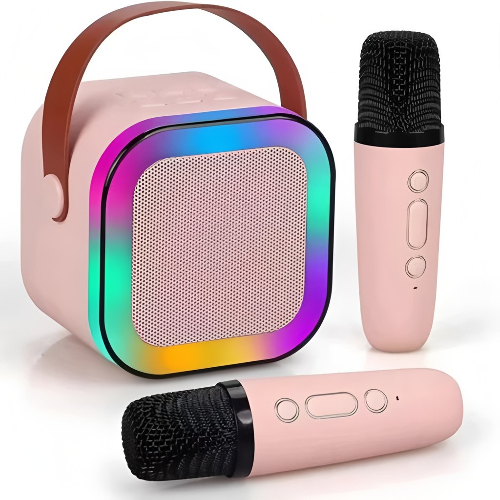 Caixa De Som C/ 2 Microfones Bluetooth 5.0 Karaokê Luzes led, Entretenimento em Casa — achadinho de eletrônicos que vale a pena
