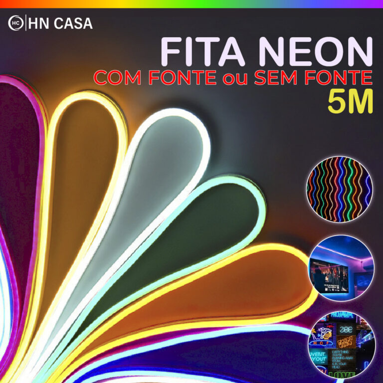 Fita de LED Mangueira Neon 5 Metros IP65 Flexível Com ou Sem Fonte | 8 Cores — achadinho de casa inteligente que vale a pena