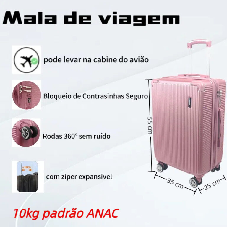 Mala De Bordo 360° ad, leve no avião. 2 zíperes, expansíveis rodinha duplo 9kg 10kg novo 2024 — achadinho de viagem que vale a pena