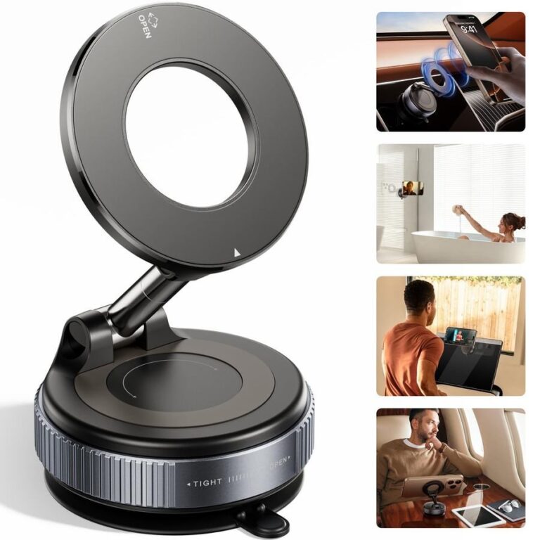 Olha esse achadinho de automotivo: Suporte Magnético 360° Dobrável p/ Celular com Sucção a Vácuo Forte – Carro Mesa Parede