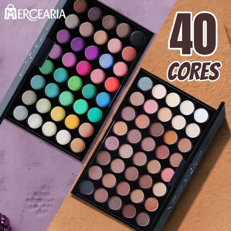 Olha esse achadinho de beleza e maquiagem: Paleta de Sombras com 40 Cores - Acabamento Matte e Shimmer, Alta Pigmentação, Efeito Esfumado