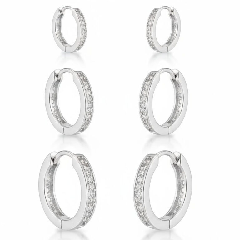 Olha esse achadinho de bijuterias e joias: Trio Argola Cravejada Prata 925 Banhada Brinco Feminino Antialérgico Sofisticada