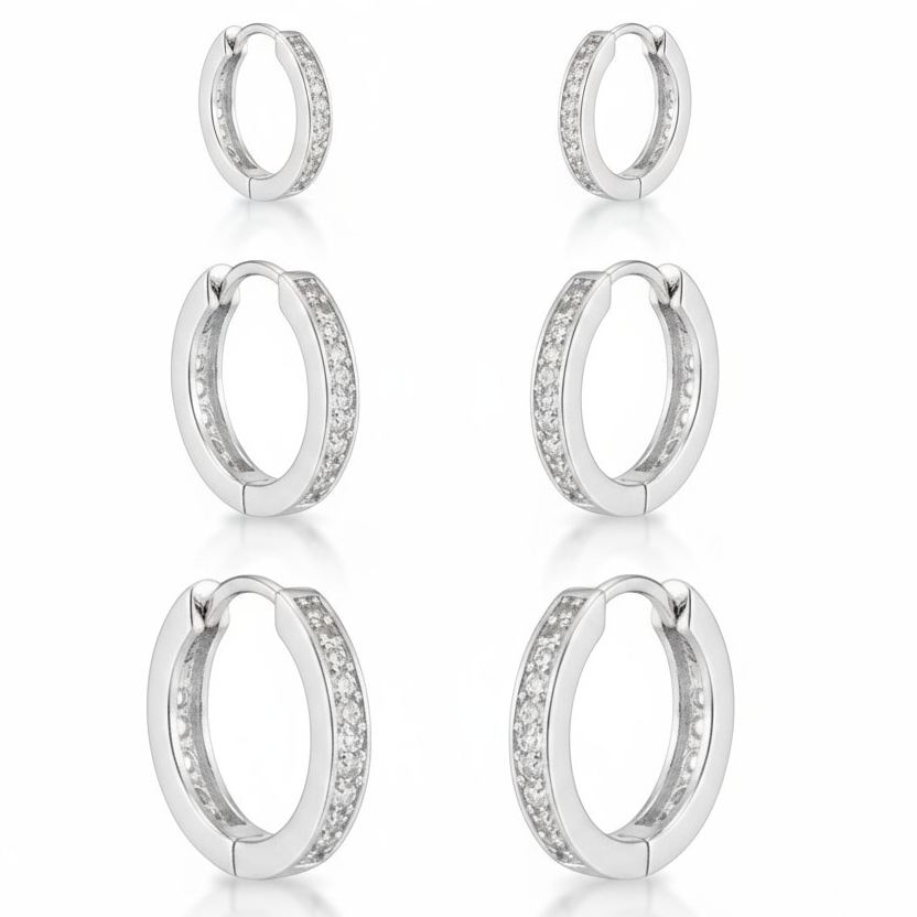 Olha esse achadinho de bijuterias e joias: Trio Argola Cravejada Prata 925 Banhada Brinco Feminino Antialérgico Sofisticada