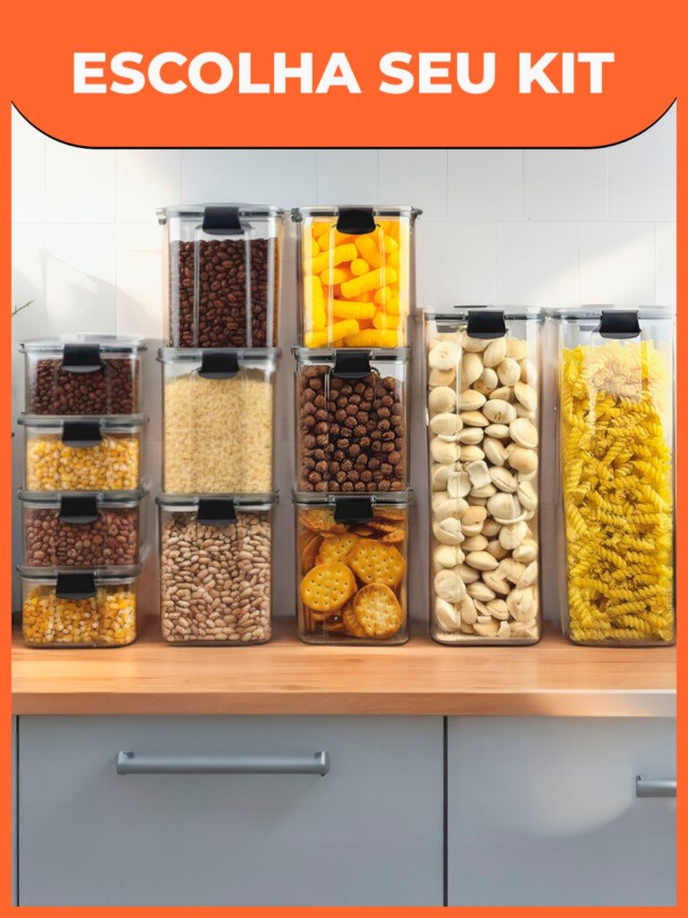 Olha esse achadinho de cozinha: Kit Potes Herméticos Organizador de Mantimentos Transparente Com Trava BPA Free