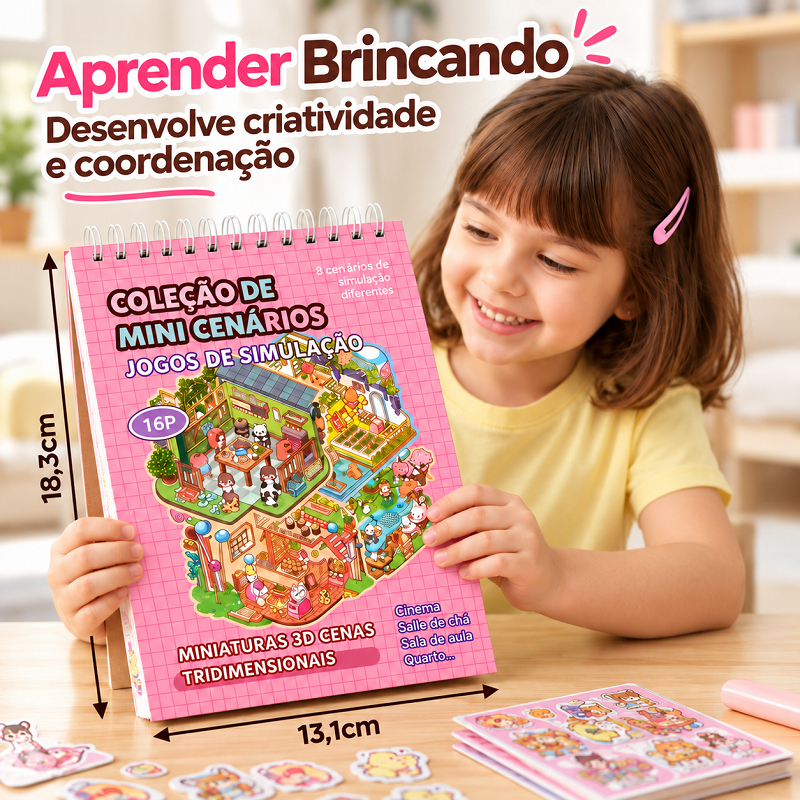 Olha esse achadinho de papelaria: Caderno com Adesivos 3D Livro Cenarios Kawaii DIY Scrapbooking Paisagismo Fofo
