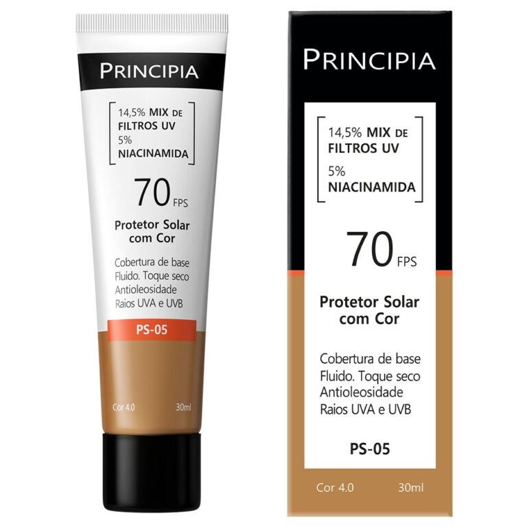 Principia Protetor Solar PS-05 Cor 4.0 c/ 14,5% Mix de Filtros UV + 5% Niacinamida FPS 70 — achadinho de skincare que vale a pena