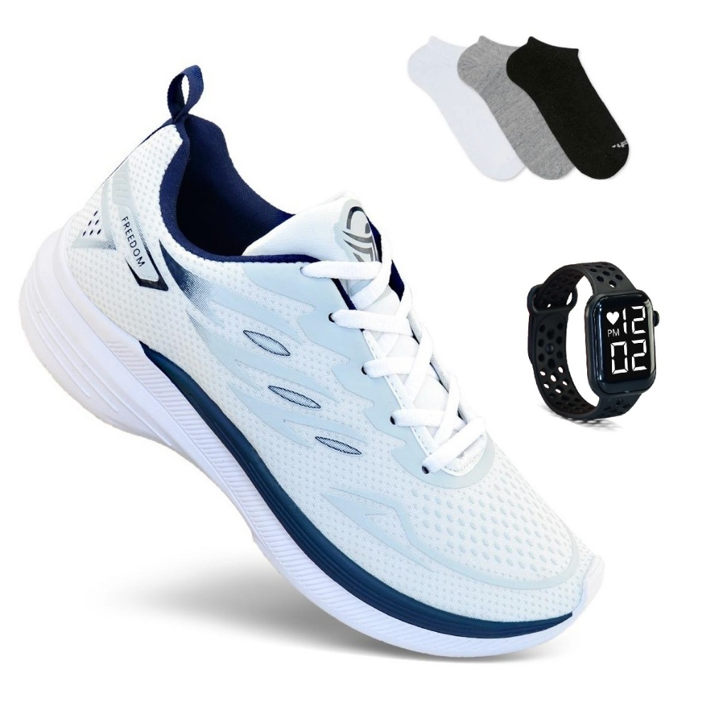 Tenis Masculino + Relogio + 1 Par de Meia Esportivo Corrida Treino Super leve e Macio — achadinho de calçados que vale a pena